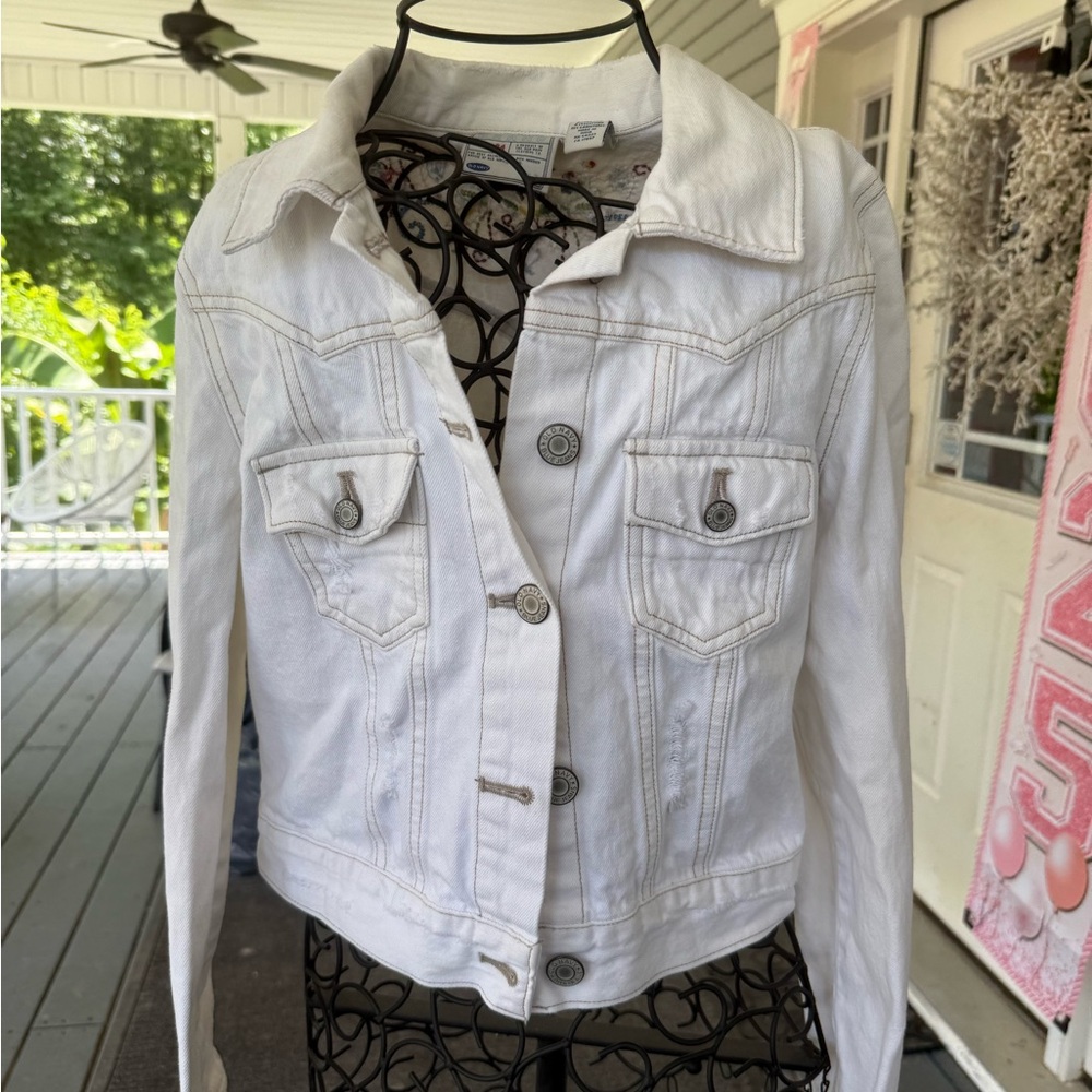 Old Navy White Jean Jacket Cropped Style